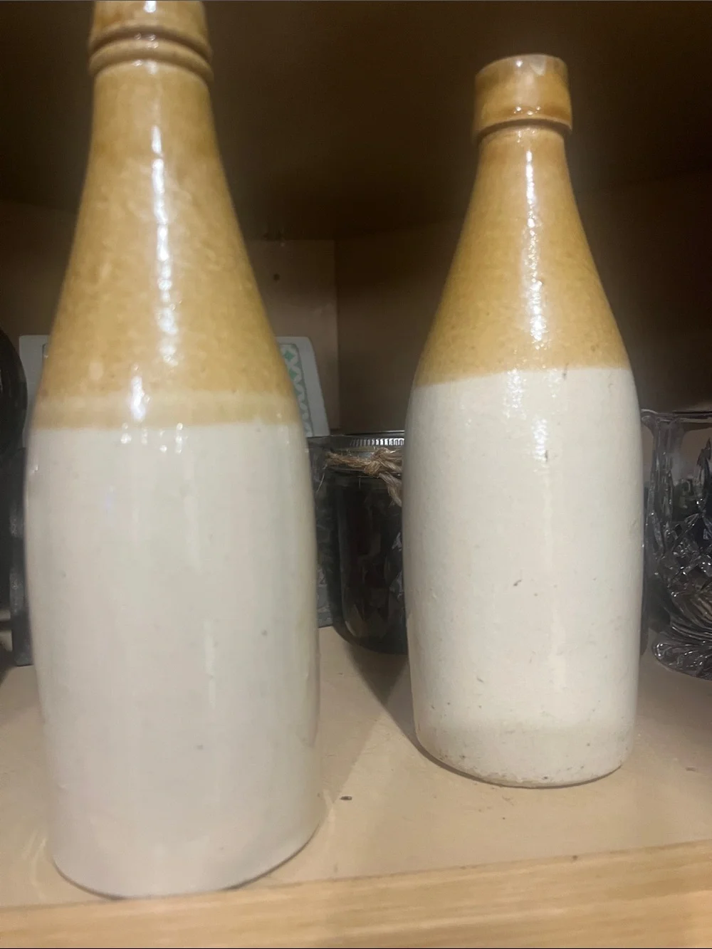 Antique Ginger Beer Bottles - Two-Tone Ceramic - Cream and Tan